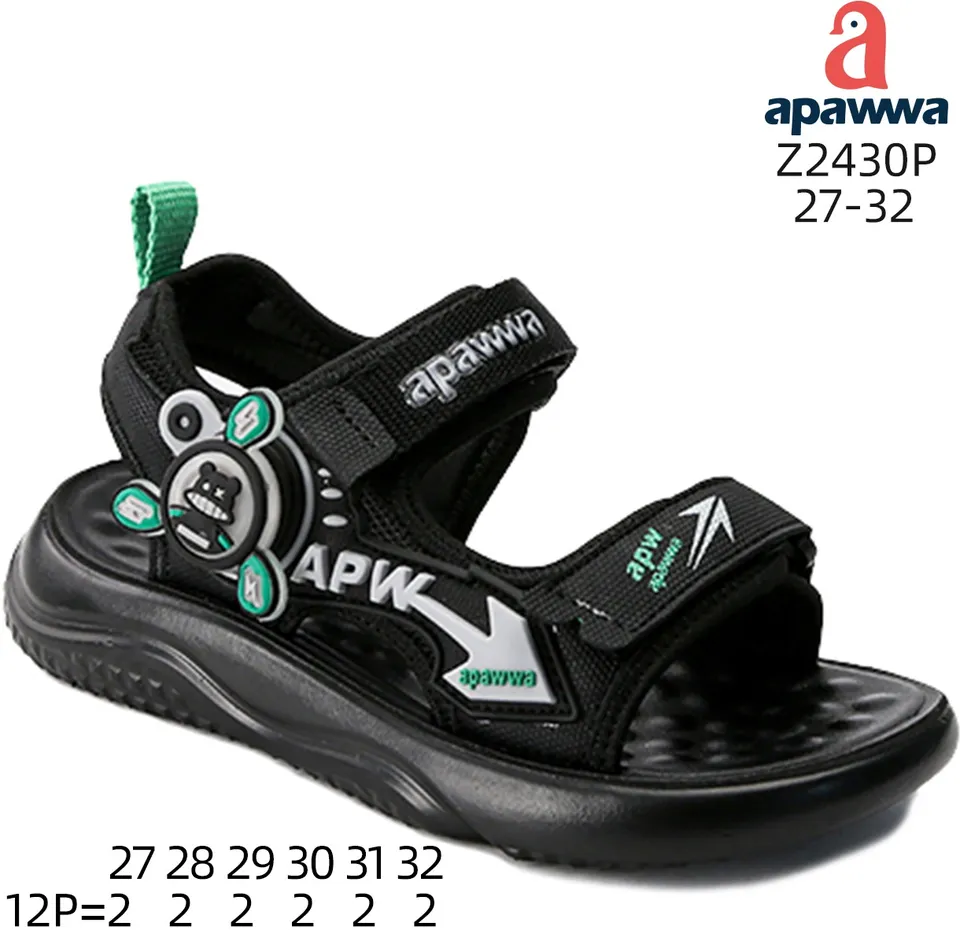 Босоножки детские Apawwa Z2430P black-green 27-32 — Apawwa (Апава)